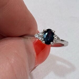Women's sterling Silver Ring with lab created Sapphire and Accent Stones size 6